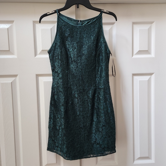 Vintage Jessica McClintock Gunne Sax Dark Forrest Green Lace Dress - Picture 1 of 15